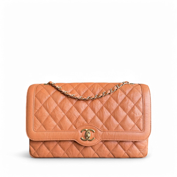 Chanel Seasonal Flap Two-tone - Caviar Quilted Caramel Orange Gold Hardware Series 21