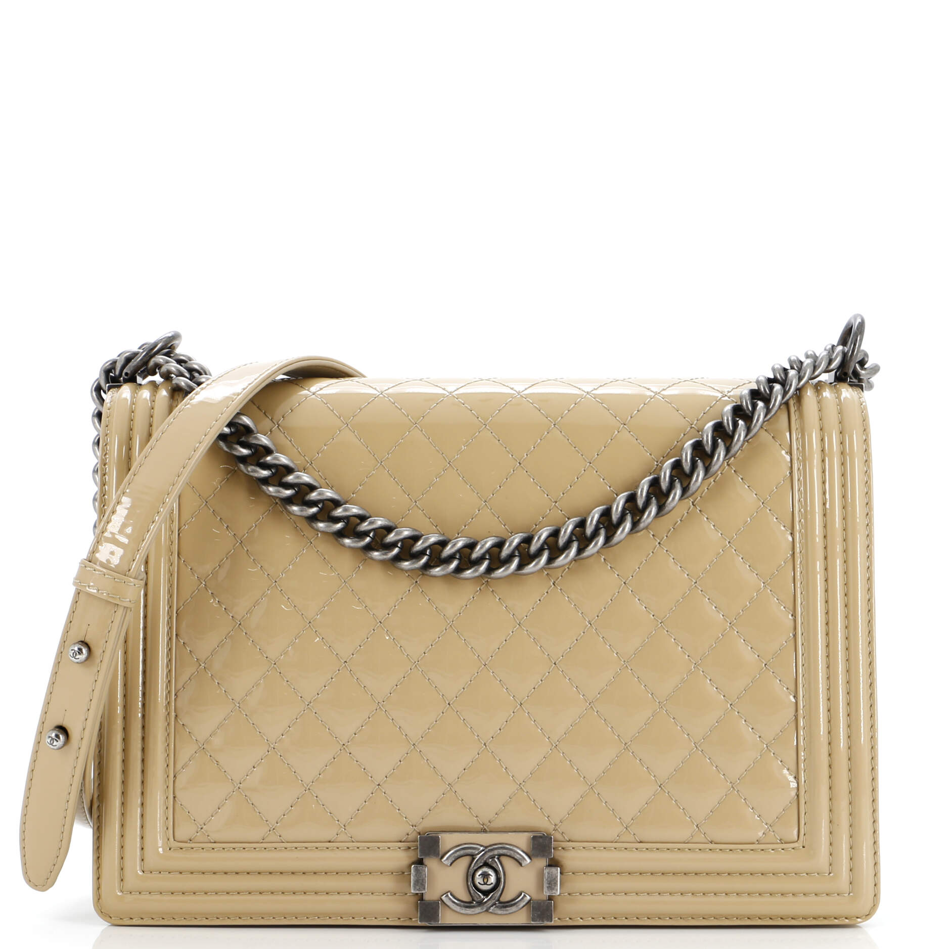 CHANEL Boy Flap Bag Quilted Patent Large