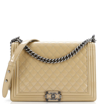 CHANEL Boy Flap Bag Quilted Patent Large