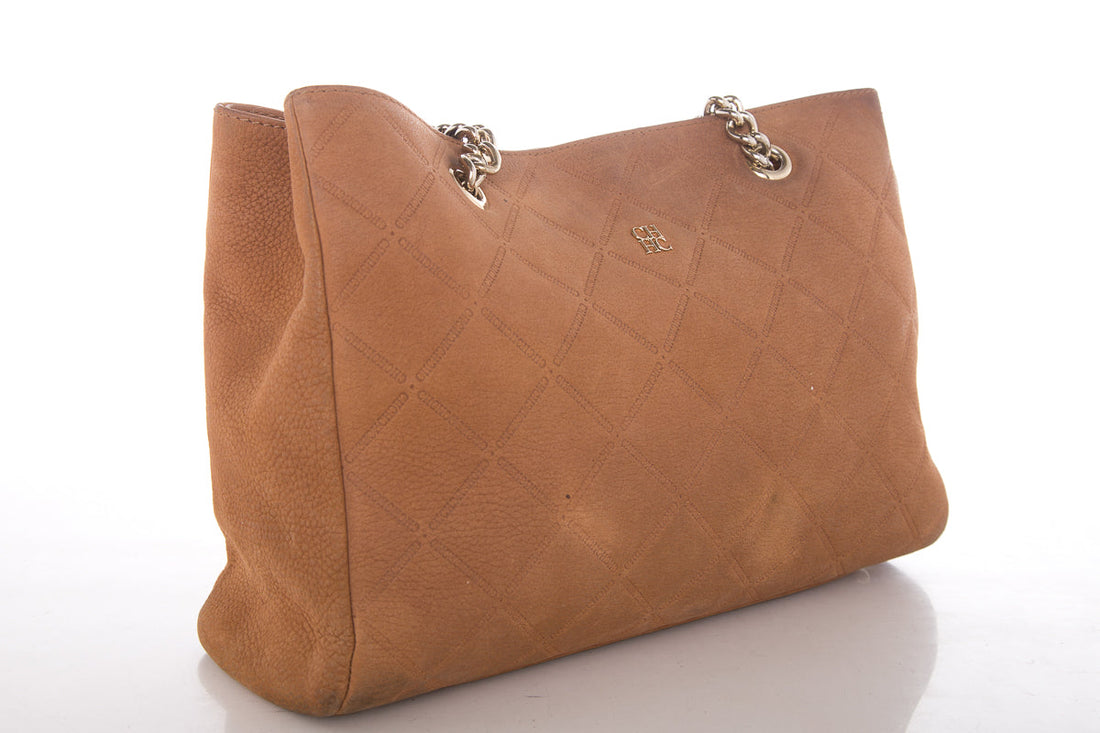 Carolina Herrera Camel Suede Quilted Shoulder Bag