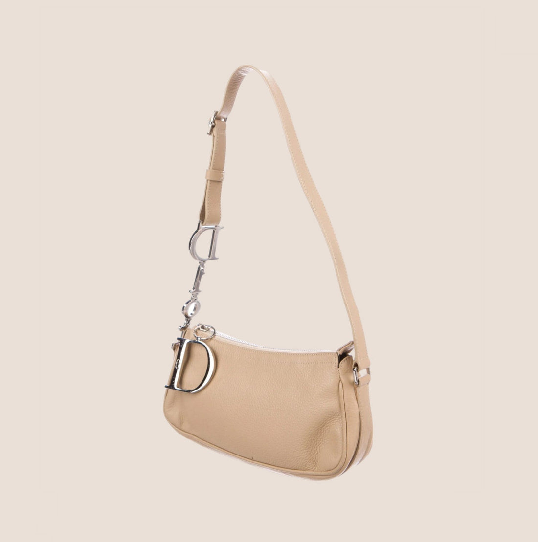 CHRISTIAN DIOR 2000 LOGO CHAIN BEIGE LEATHER MINI SHOULDER BAG