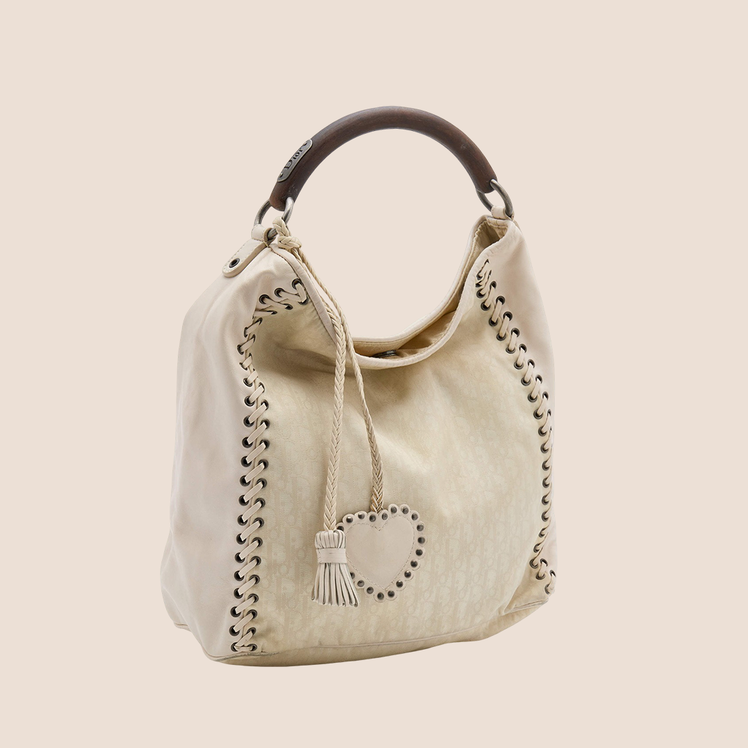 CHRISTIAN DIOR BEIGE OBLIQUE ETHNIC HOBO BAG