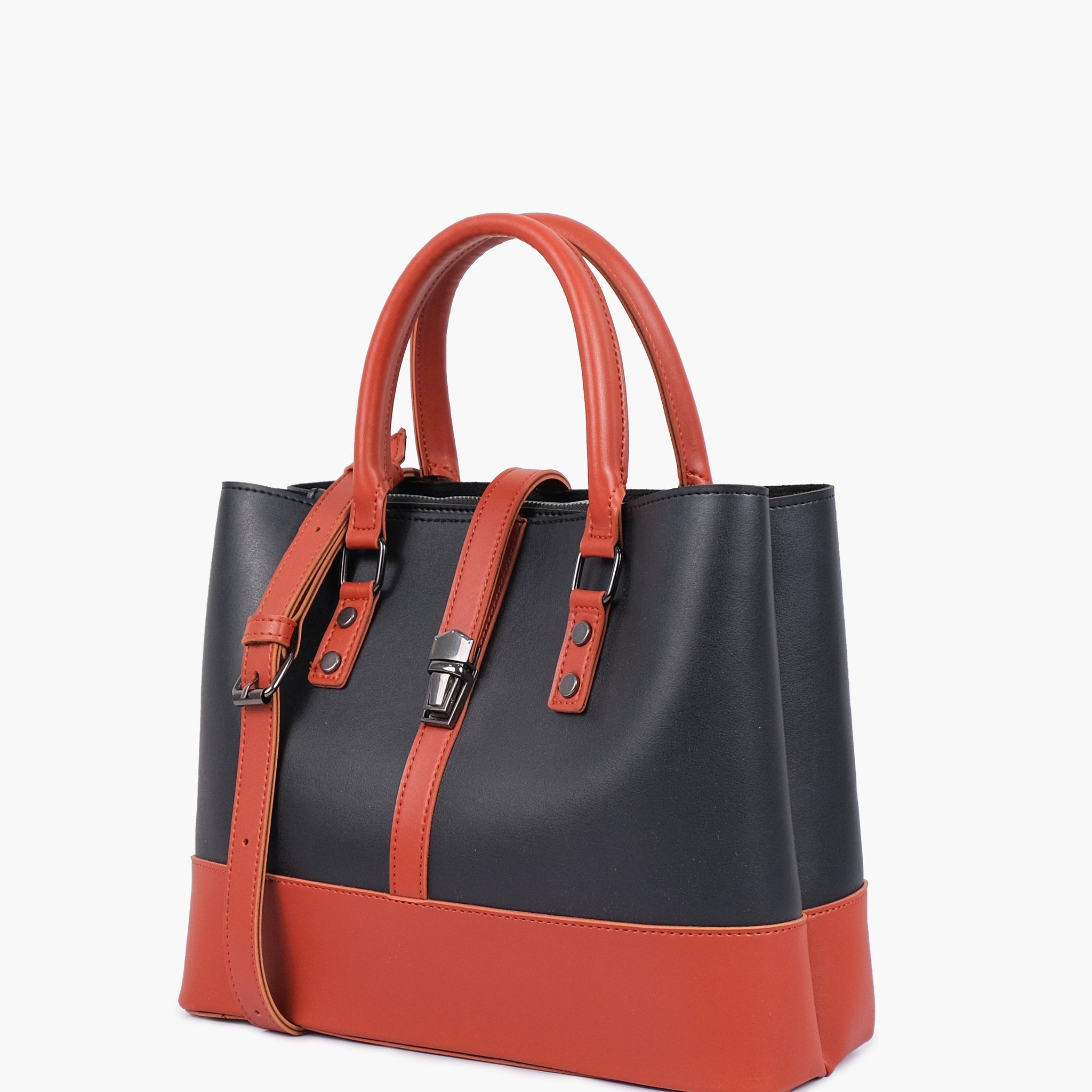 Black and rust multi-compartment shoulder bag