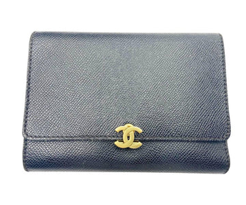 Top Quality Chanel Gold CC Black Caviar Tri-Fold Wallet