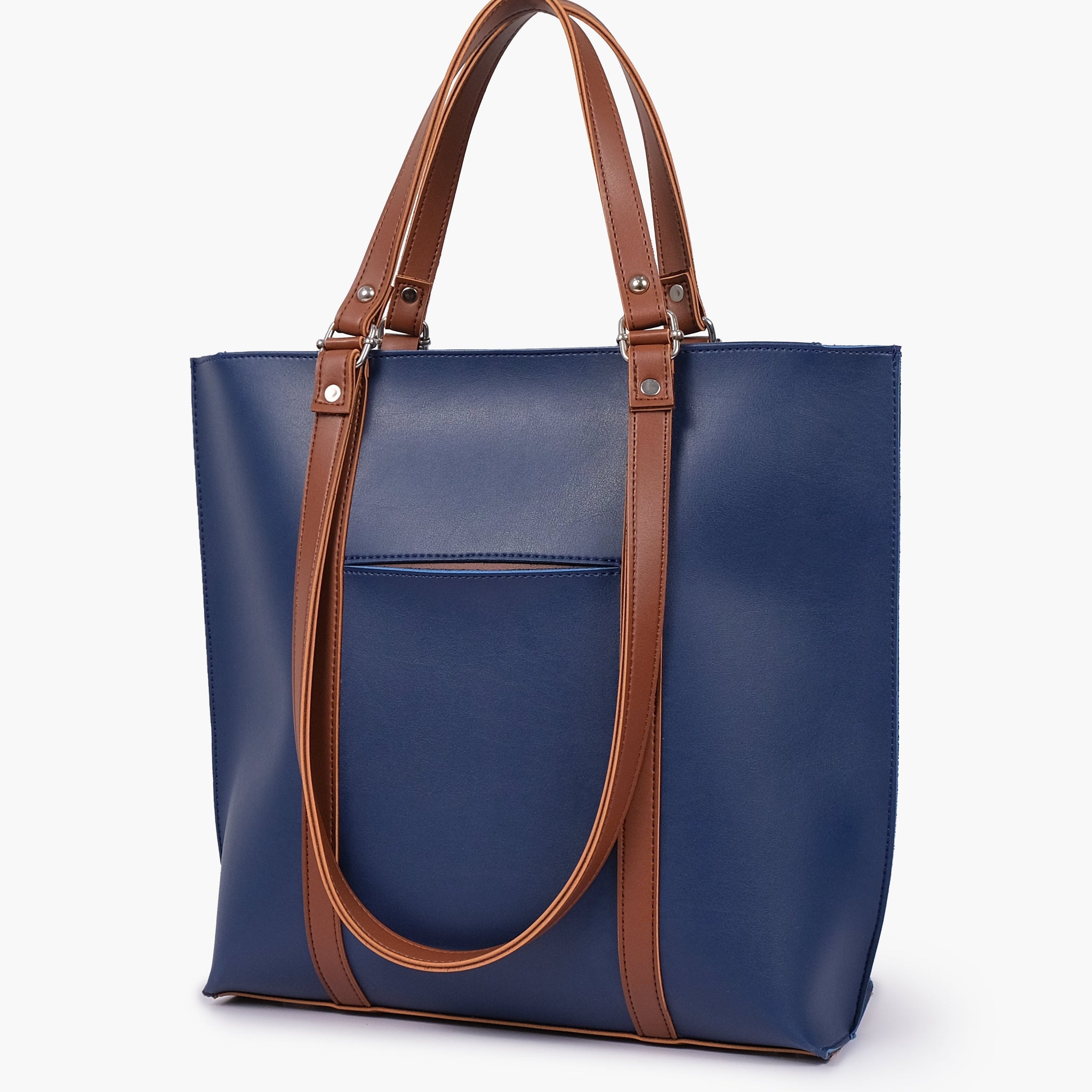 Blue and brown double-handle Tote Bags