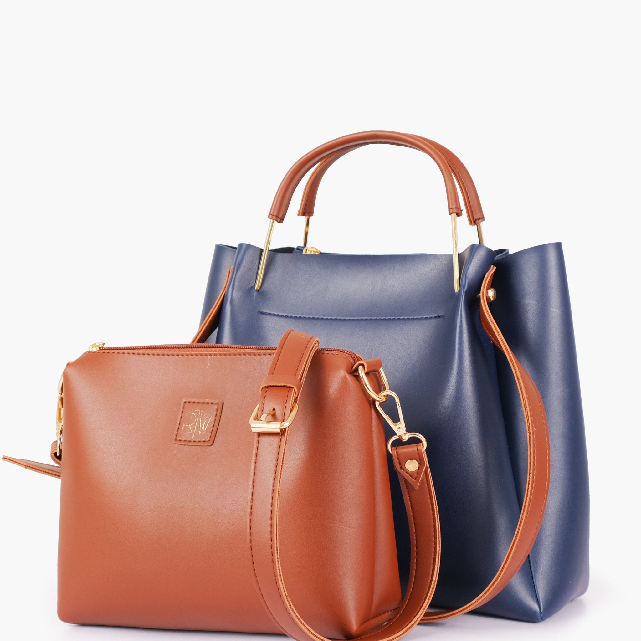 Blue metal handle Tote Bags