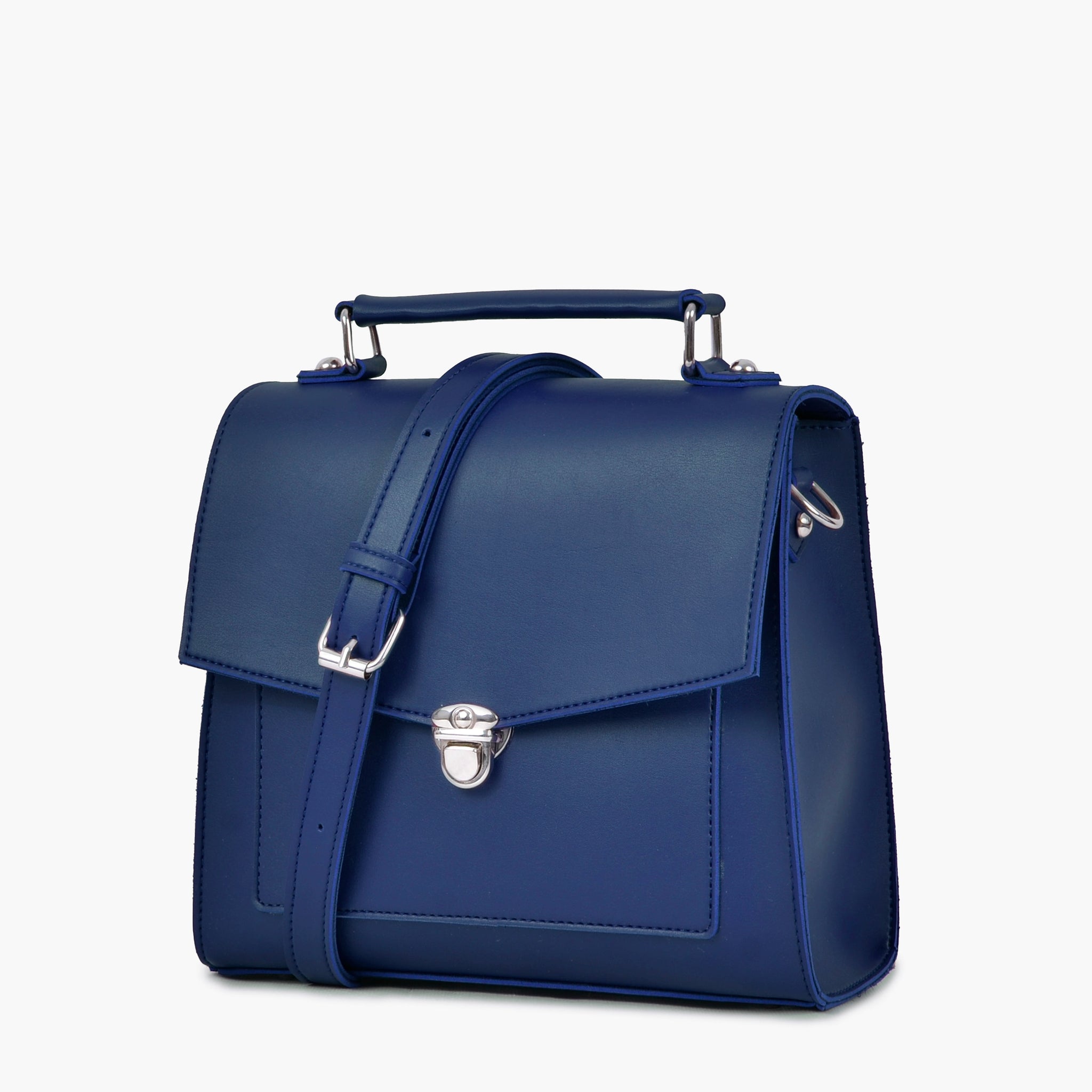 Blue push-lock messenger bag
