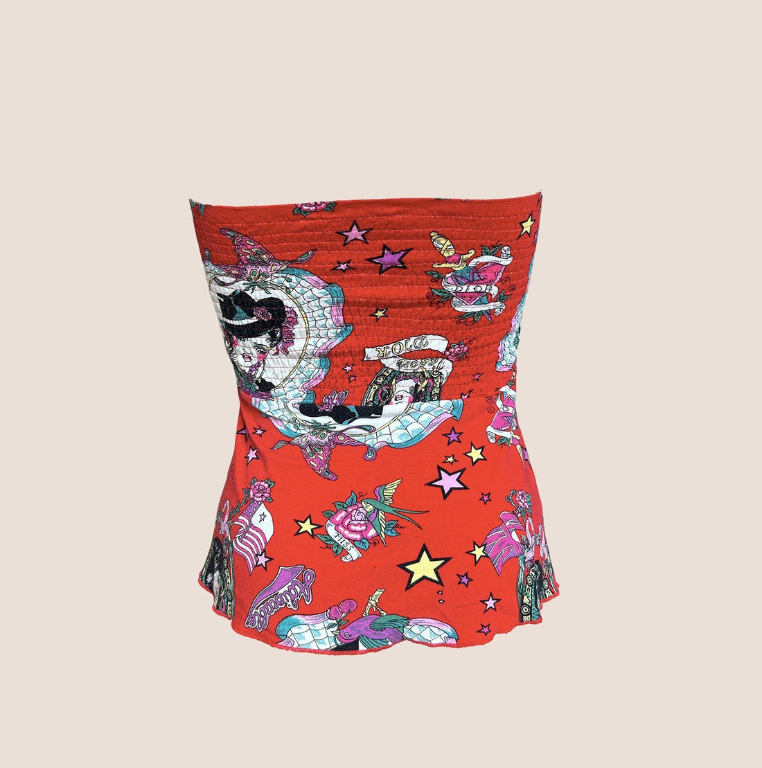 CHRISTIAN DIOR 2004 RED ADIORABLE STRAPLESS RUFFLE TOP