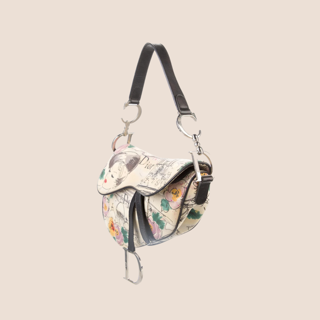 CHRISTIAN DIOR 2005 PARIS 50s PRINTED SADDLE BAG