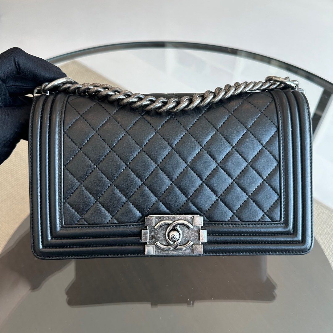 Boy Old Medium 25CM Lambskin Quilted Leboy Black RSHW No 17