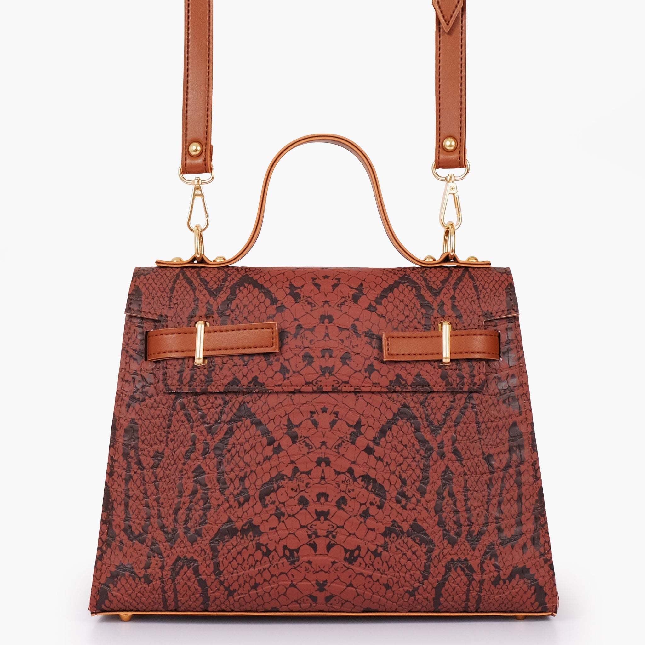 Brown crocodile cross-body bag with top-handle