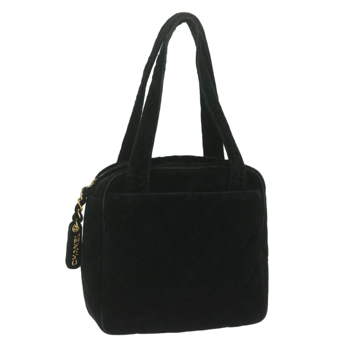 Top Quality Chanel Hand Bag Velor Black CC Auth bs10697