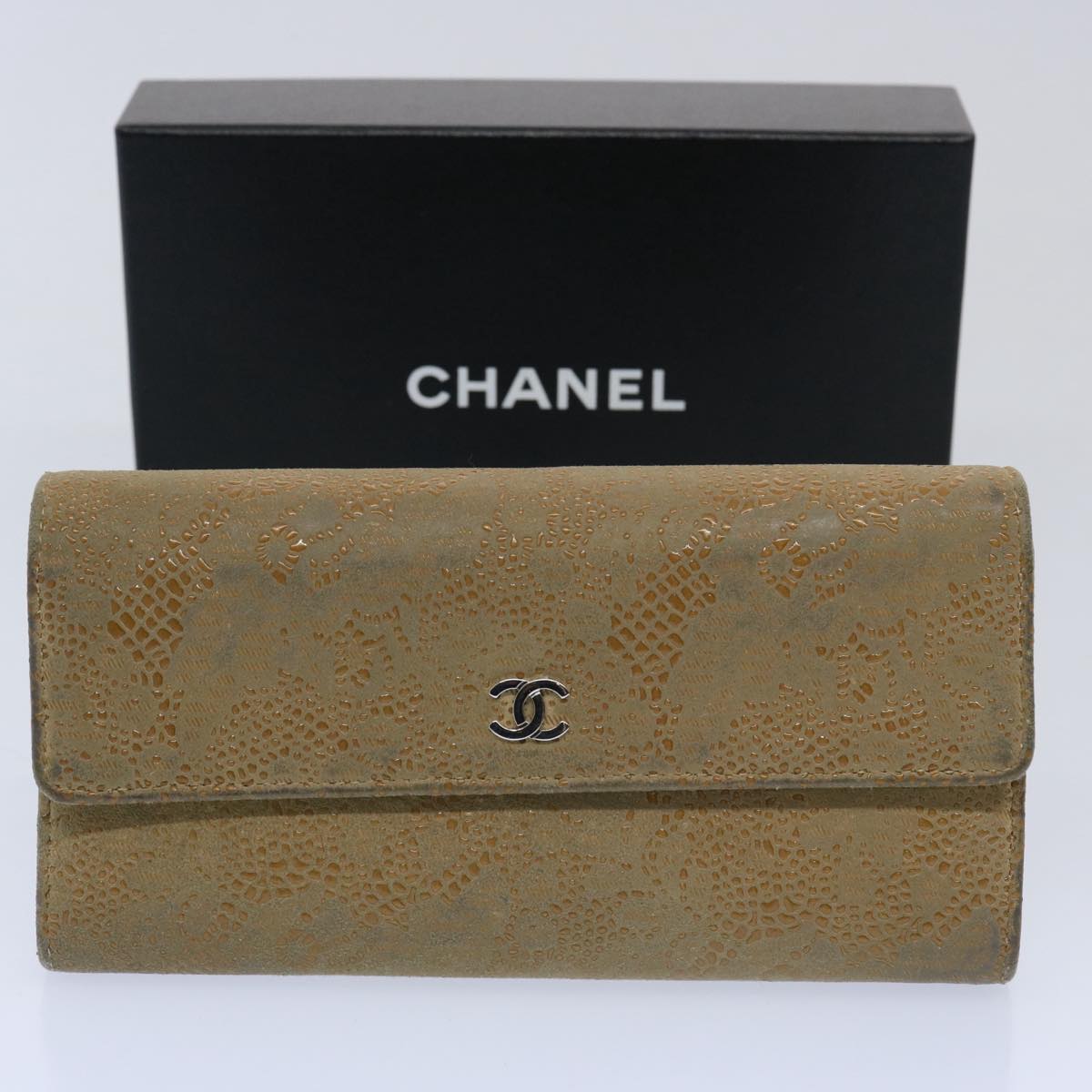 Top Quality Chanel Long Wallet Suede Beige CC Auth bs10744