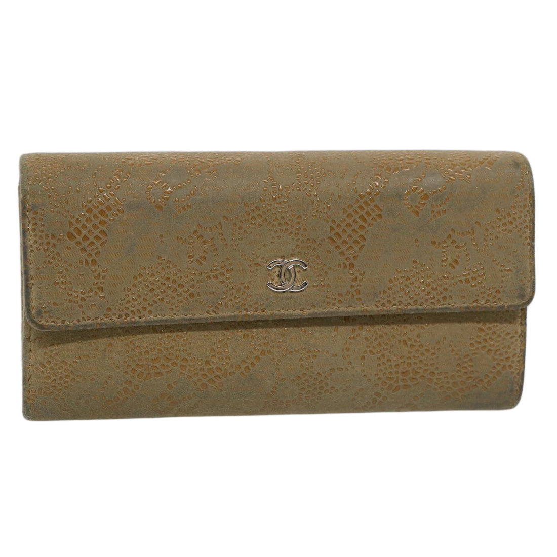 Top Quality Chanel Long Wallet Suede Beige CC Auth bs10744