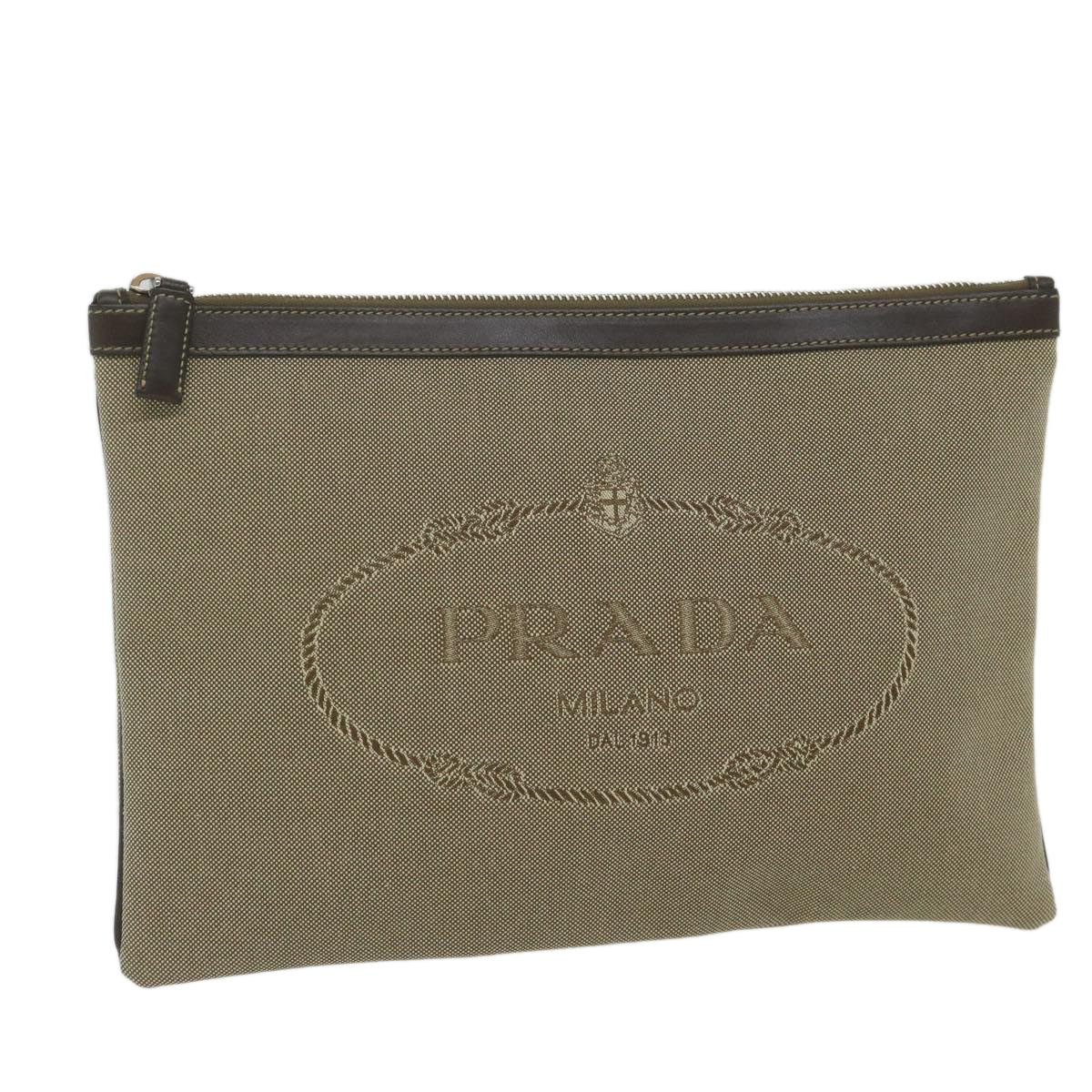 PRADA Clutch Bag Canvas Beige  bs10802