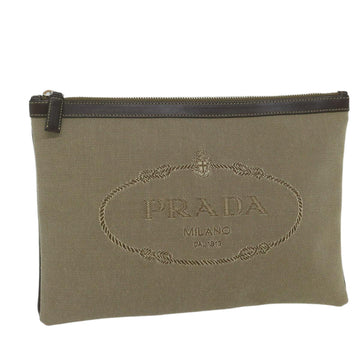 PRADA Clutch Bag Canvas Beige  bs10802