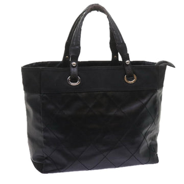 Top Quality Chanel Paris Biarritz MM Tote Bag Coated Canvas Black CC Auth bs10905