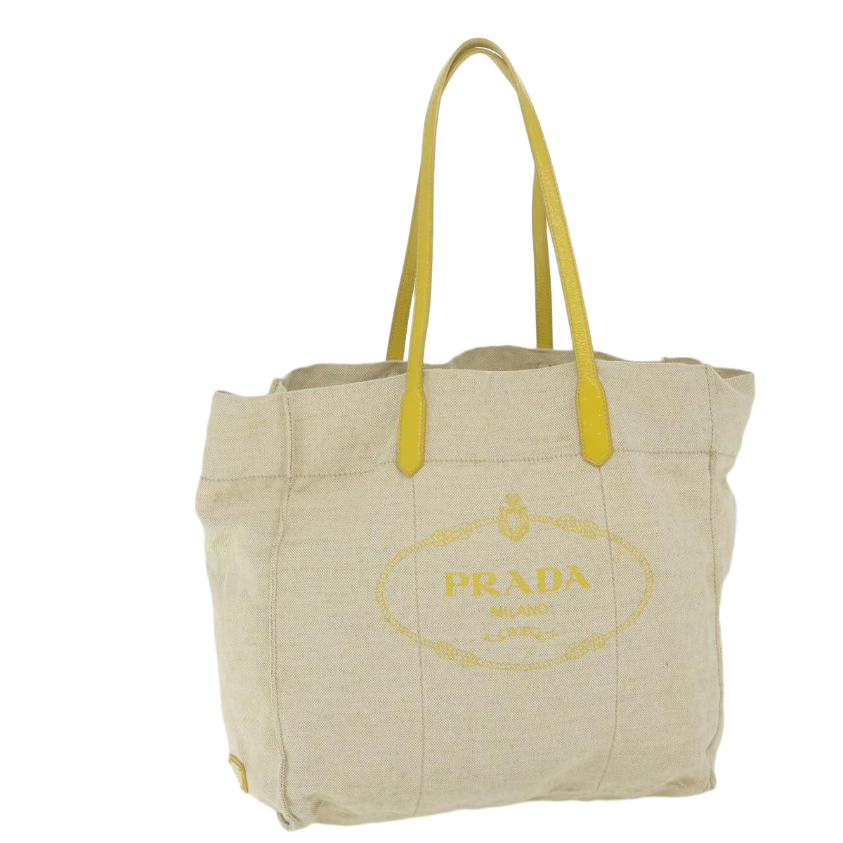 PRADA Tote Bag Canvas Beige Yellow  bs11088