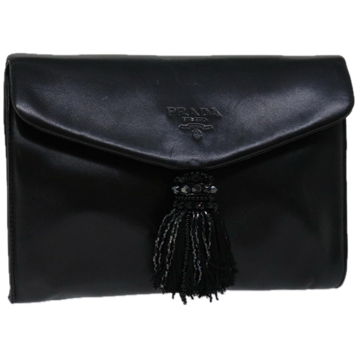 PRADA Clutch Bag Leather Black  bs12152