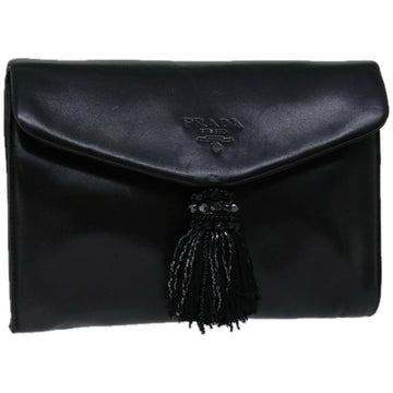 PRADA Clutch Bag Leather Black  bs12152