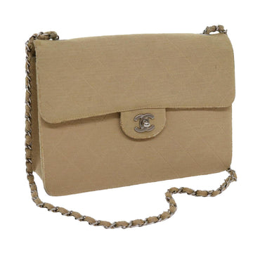Top Quality Chanel Matelasse Chain Turn Lock Shoulder Bag cotton Beige CC Auth bs13037