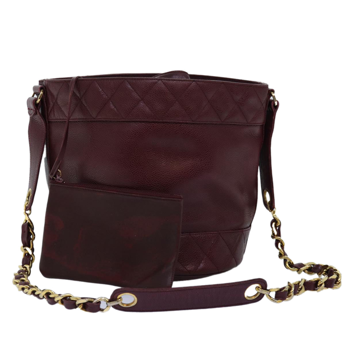 Top Quality Chanel Matelasse Chain Shoulder Bag Caviar Skin Red CC Auth bs13246