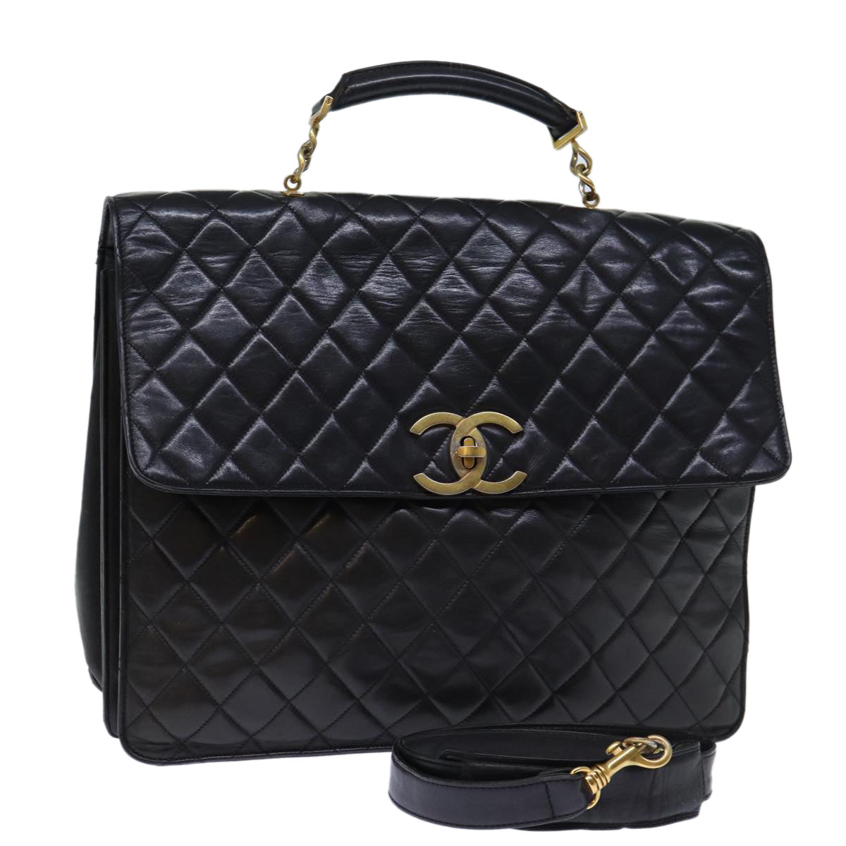 Top Quality Chanel Matelasse Hand Bag Leather 2way Black CC Auth bs13763