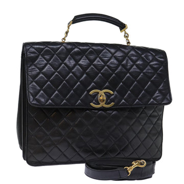 Top Quality Chanel Matelasse Hand Bag Leather 2way Black CC Auth bs13763