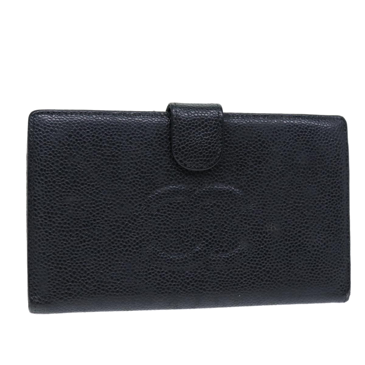 Top Quality Chanel COCO Mark Wallet Caviar Skin Black CC Auth bs14452