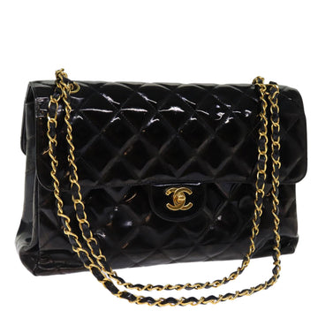 Top Quality Chanel Matelasse Double Face Chain Shoulder Bag Enamel Black CC Auth bs14656A