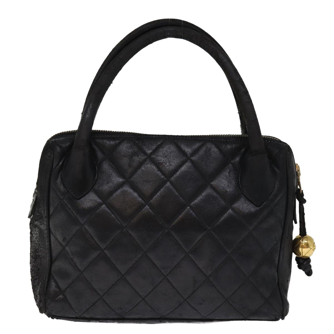 Top Quality Chanel Matelasse Hand Bag Lamb Skin Black CC Auth bs14707