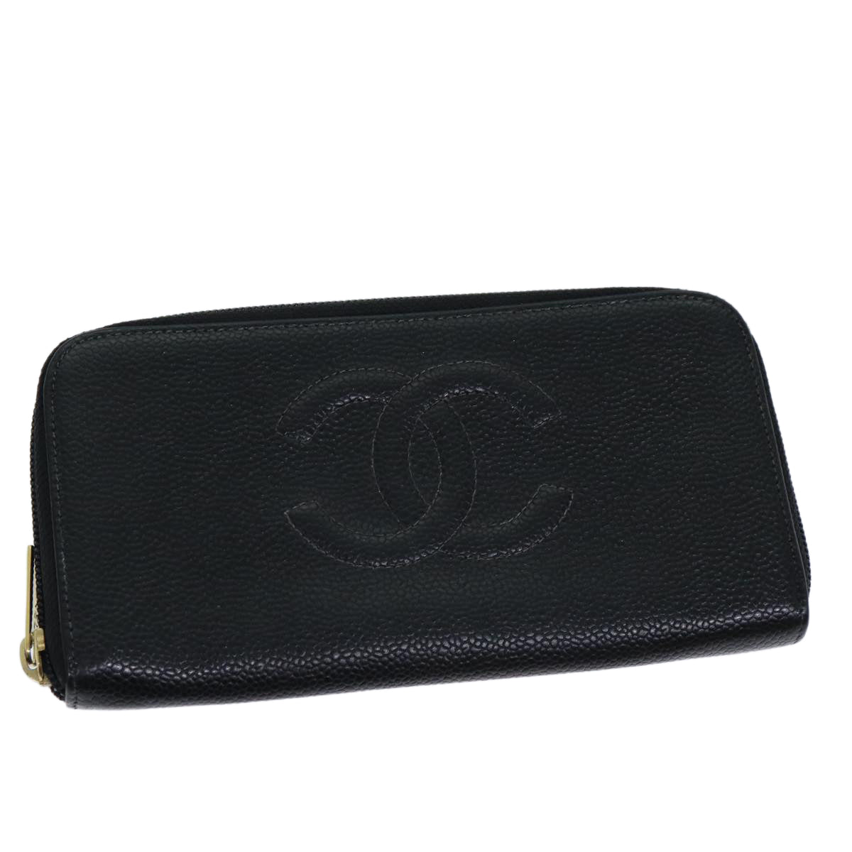 Top Quality Chanel COCO Mark Wallet Caviar Skin Black CC Auth bs14885
