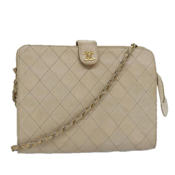 Top Quality Chanel Matelasse Chain Shoulder Bag Lamb Skin Beige CC Auth bs14983