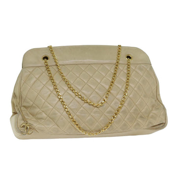 Top Quality Chanel Matelasse Chain Shoulder Bag Lamb Skin Beige CC Auth bs15118
