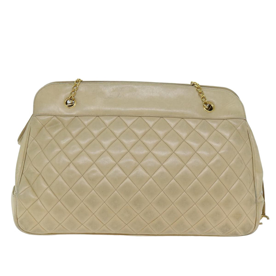 Top Quality Chanel Matelasse Chain Shoulder Bag Lamb Skin Beige CC Auth bs15118