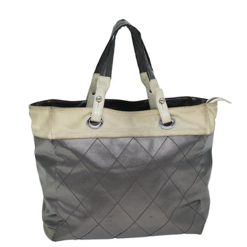 Top Quality Chanel Paris Biarritz Tote MM Tote Bag Coated Canvas Silver CC Auth bs15122