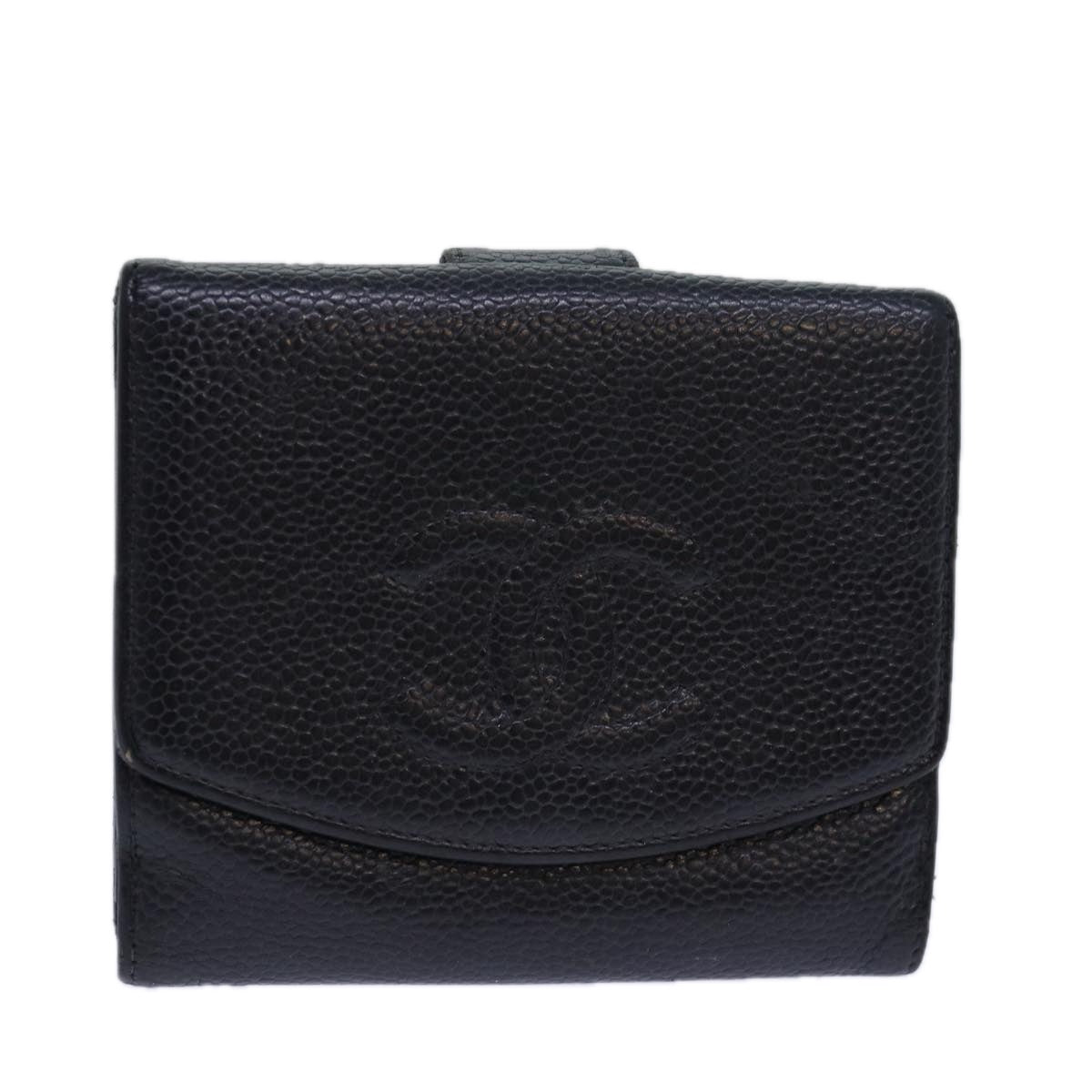 Top Quality Chanel COCO Mark Wallet Caviar Skin Black CC Auth bs15652