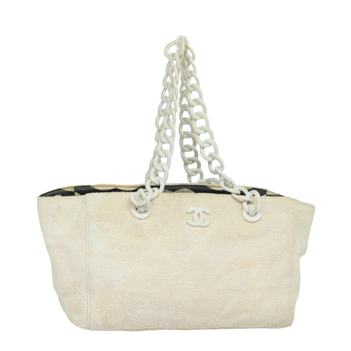 Top Quality Chanel Matelasse Chain Tote Bag Raffia White CC Auth bs15861