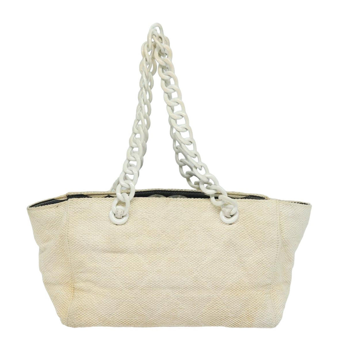 Top Quality Chanel Matelasse Chain Tote Bag Raffia White CC Auth bs15861