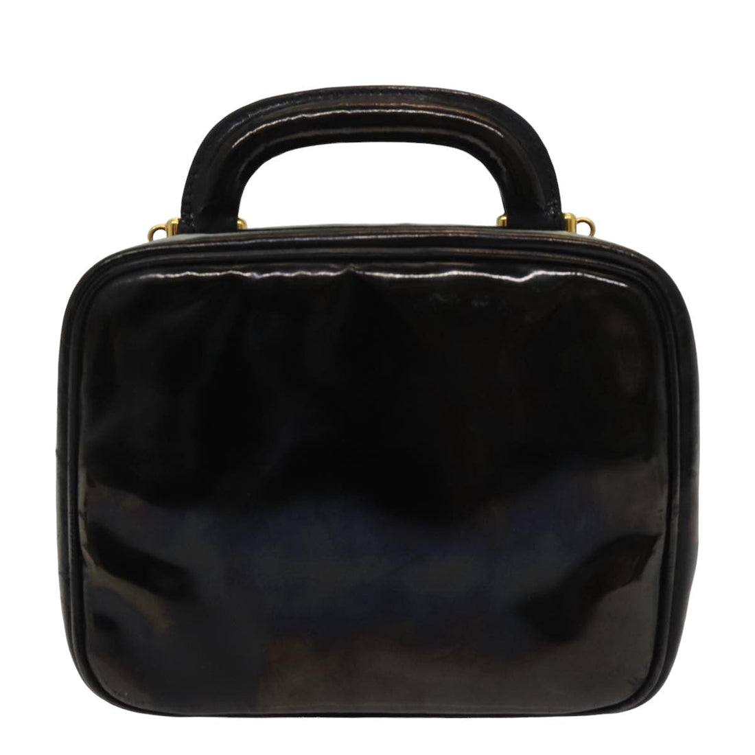 Top Quality Chanel COCO Mark Vanity Cosmetic Pouch Enamel Black CC Auth bs16068