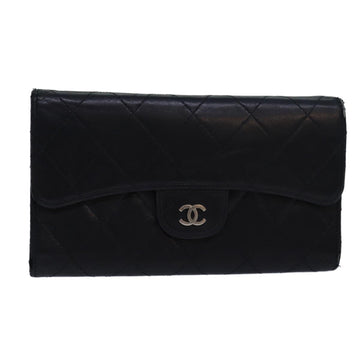 Top Quality Chanel Matelasse Long Wallet Lamb Skin Black CC Auth bs16070