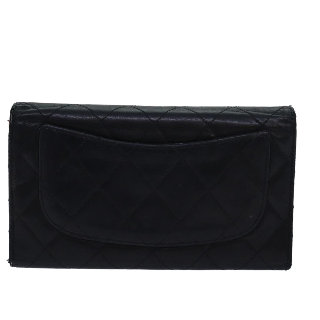 Top Quality Chanel Matelasse Long Wallet Lamb Skin Black CC Auth bs16070