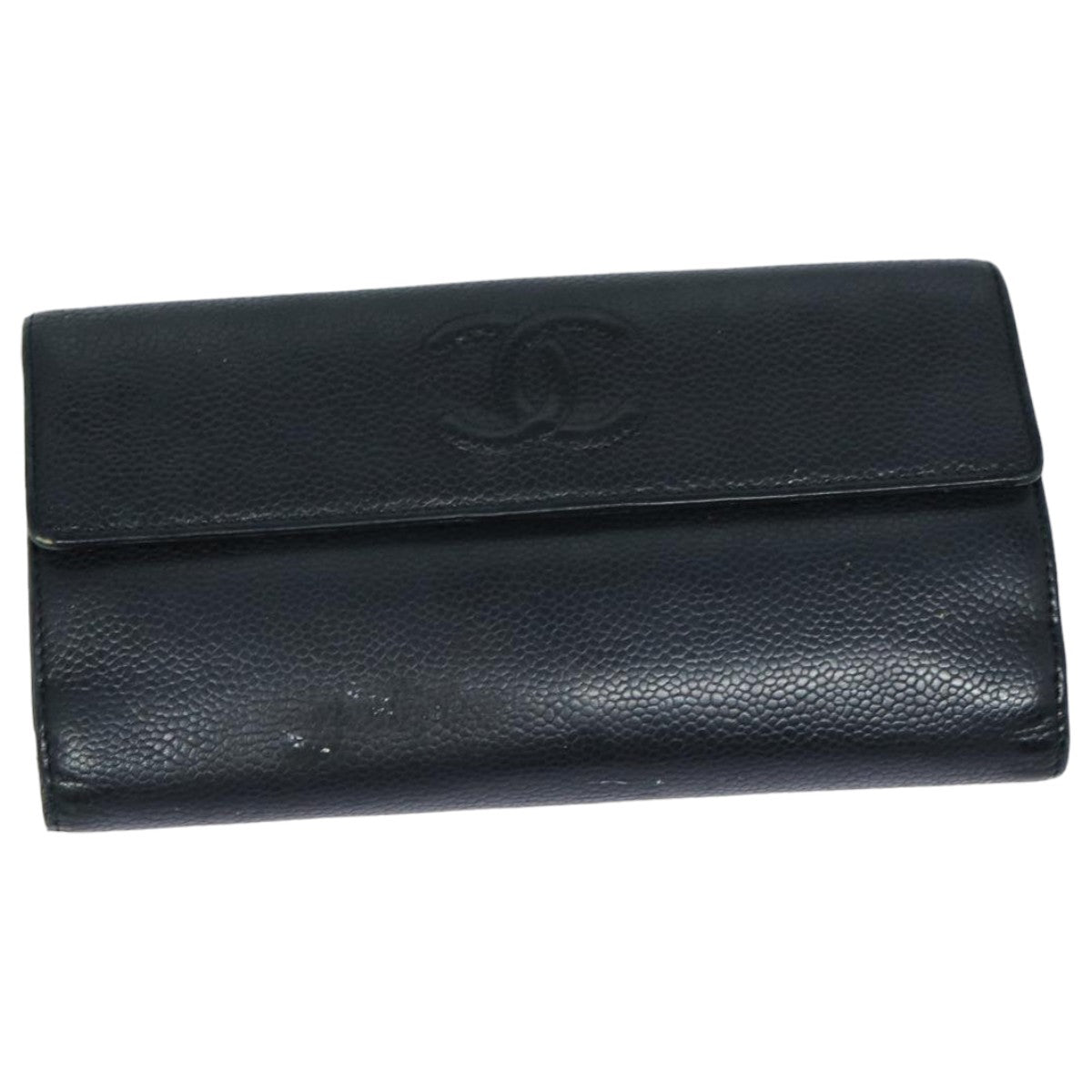 Top Quality Chanel COCO Mark Wallet Caviar Skin Black CC Auth bs16186