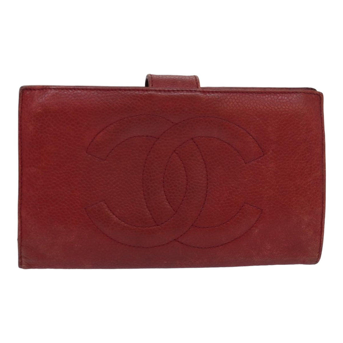 Top Quality Chanel COCO Mark Wallet Lamb Skin Red CC Auth bs16358