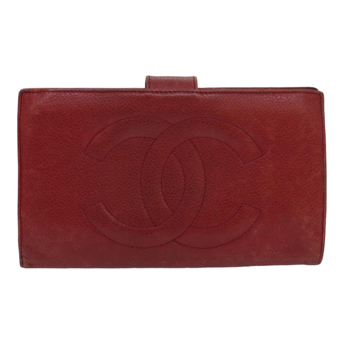 Top Quality Chanel COCO Mark Wallet Lamb Skin Red CC Auth bs16358