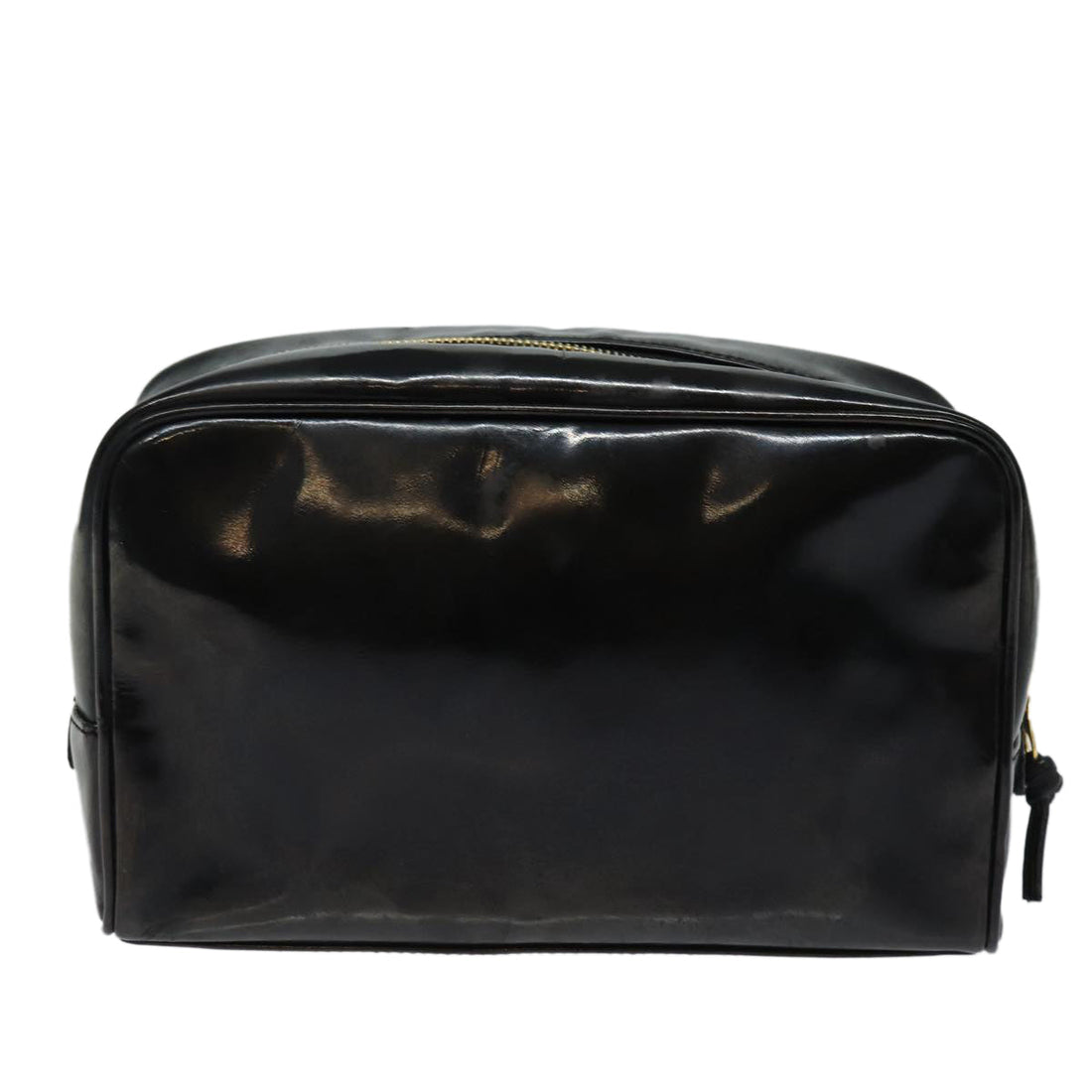 Top Quality Chanel COCO Mark Vanity Cosmetic Pouch Enamel Black Gold CC Auth bs16594