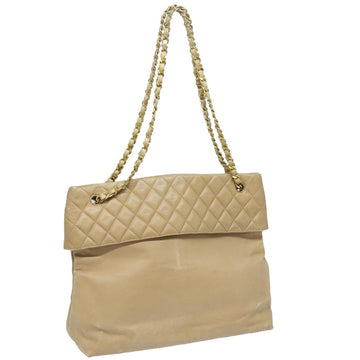 Top Quality Chanel Matelasse Chain Tote Bag Leather Beige Gold CC Auth bs16657