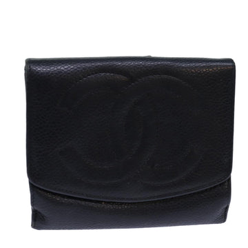 Top Quality Chanel COCO Mark Wallet Caviar Skin Black Gold CC Auth bs16751