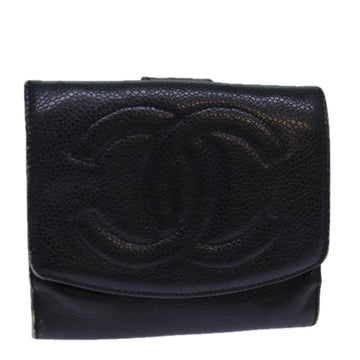 Top Quality Chanel COCO Mark Wallet Caviar Skin Black Gold CC Auth bs16752