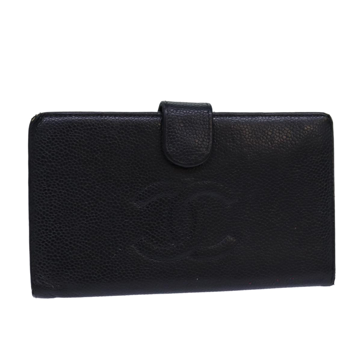 Top Quality Chanel COCO Mark Wallet Caviar Skin Black Gold CC Auth bs16761